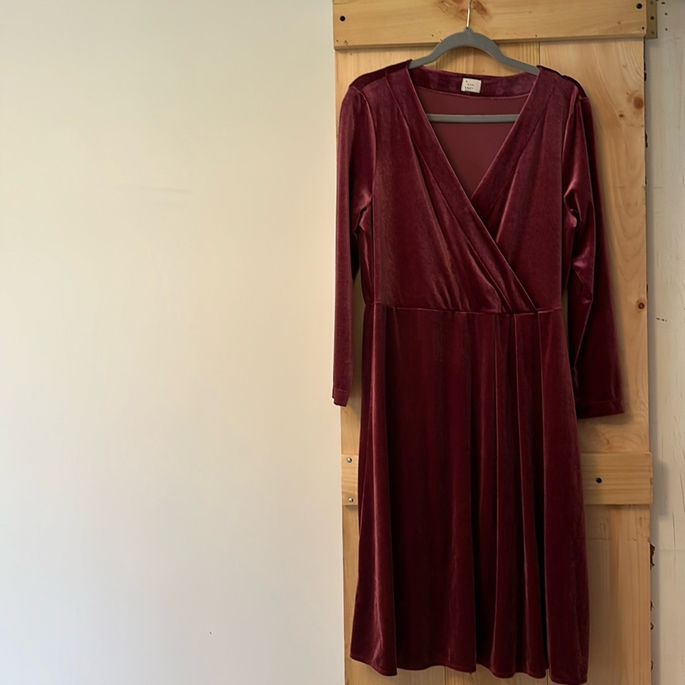 A new day long sleeve velvet red dress